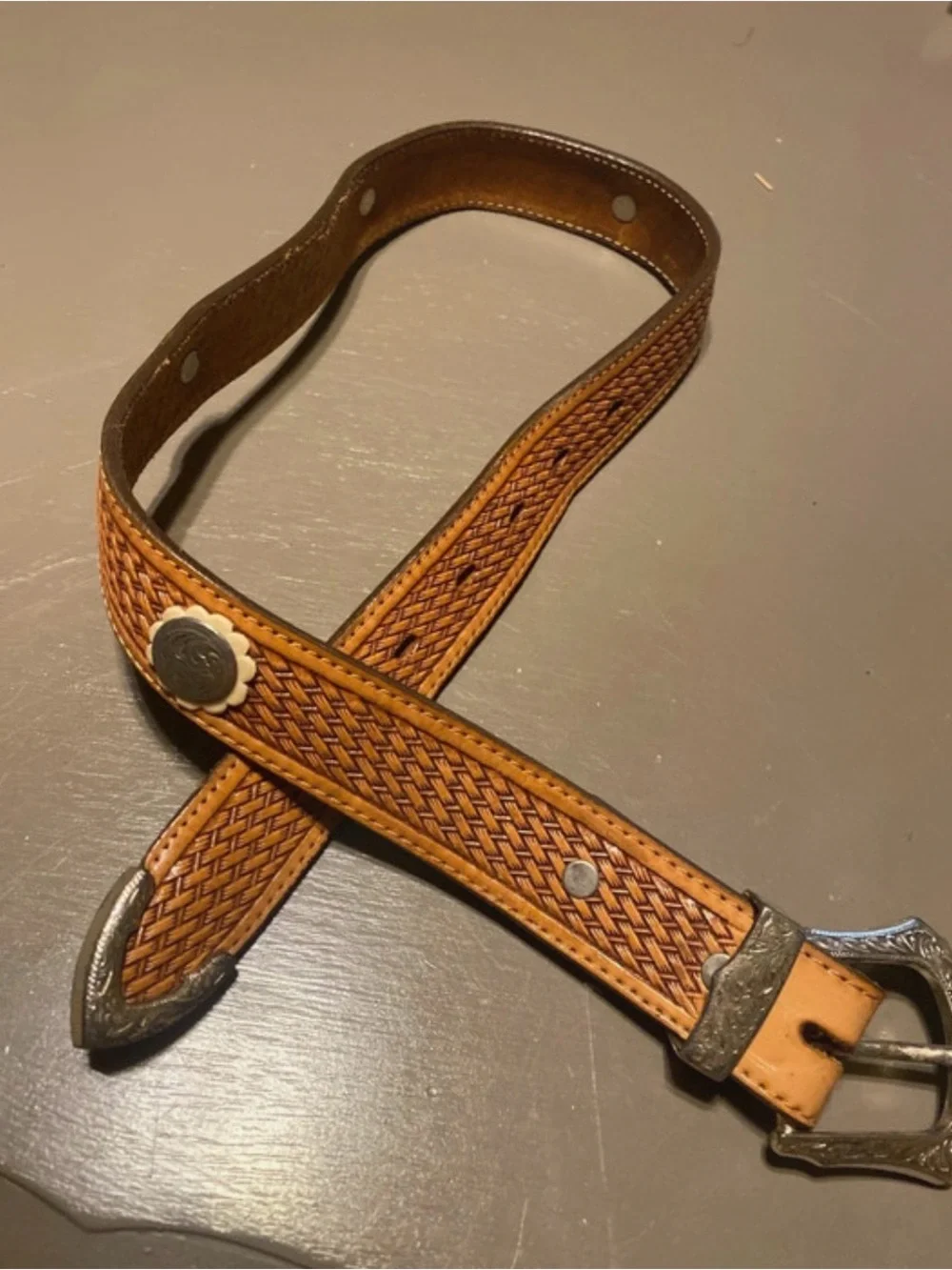 Circle Y Made in Texas Basket Weave Leather Western Belt Size 26 Silver